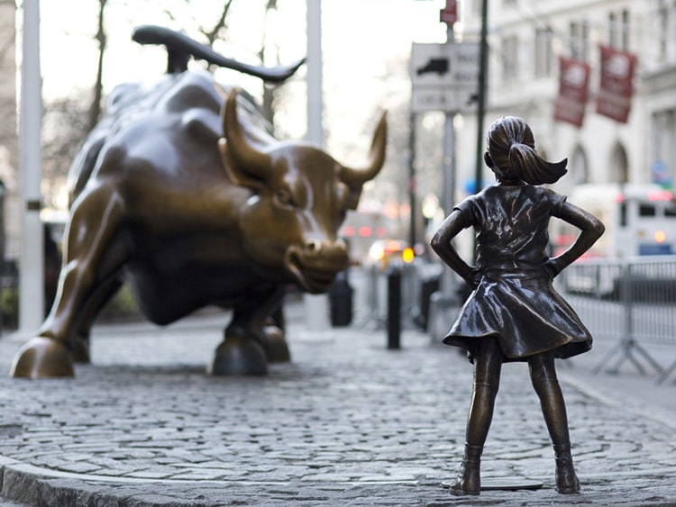 Bull and girl statues