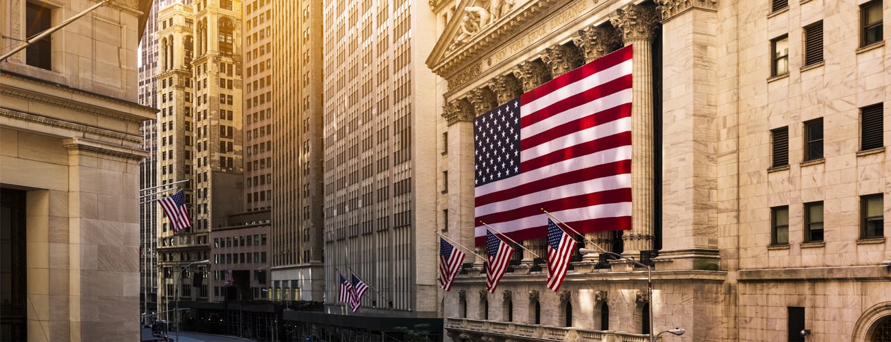 American flag on Wall Street